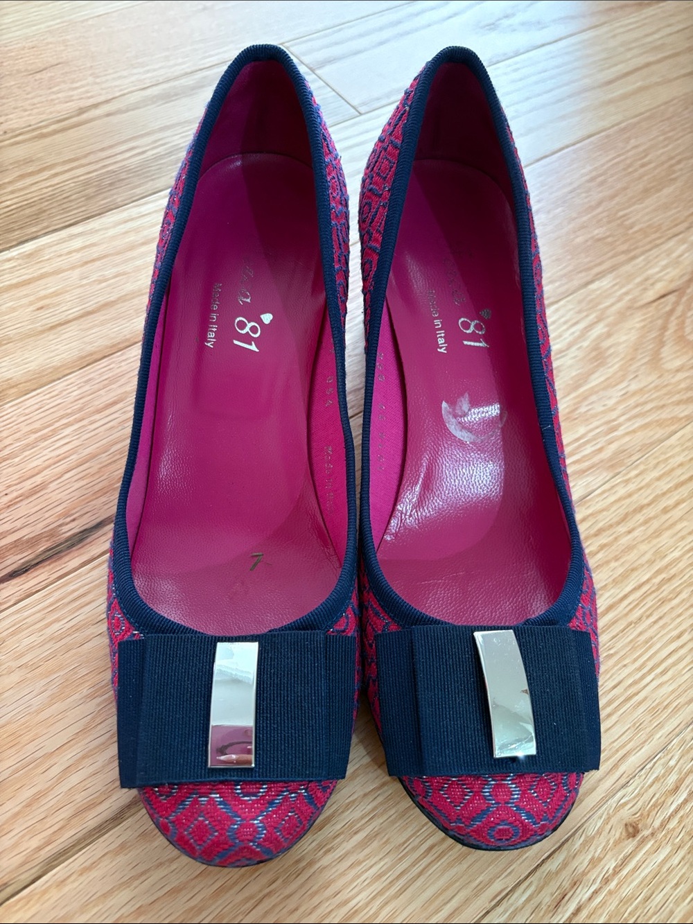 Women's Pink and Blue Patterned shoes with Bow Accent